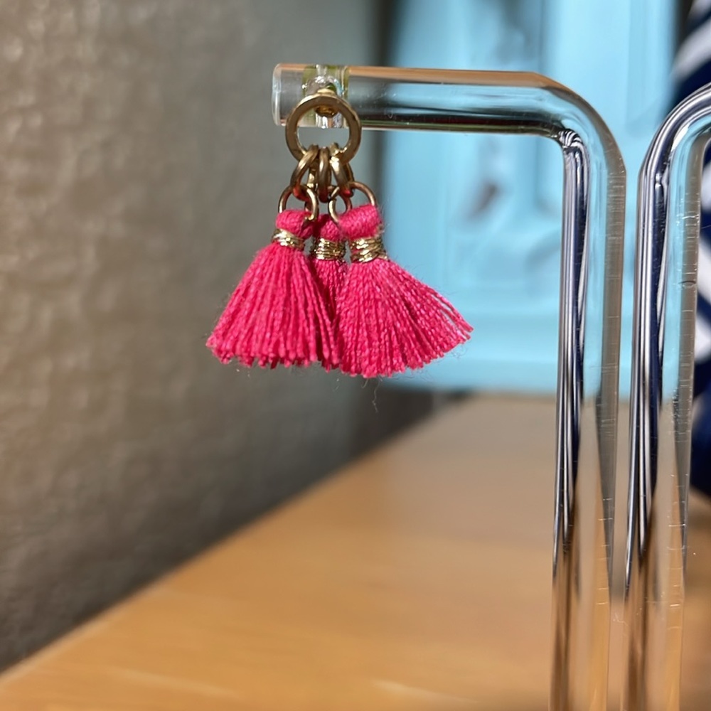 Pink & Gold Mini Tassel Earrings - Picture 3 of 4